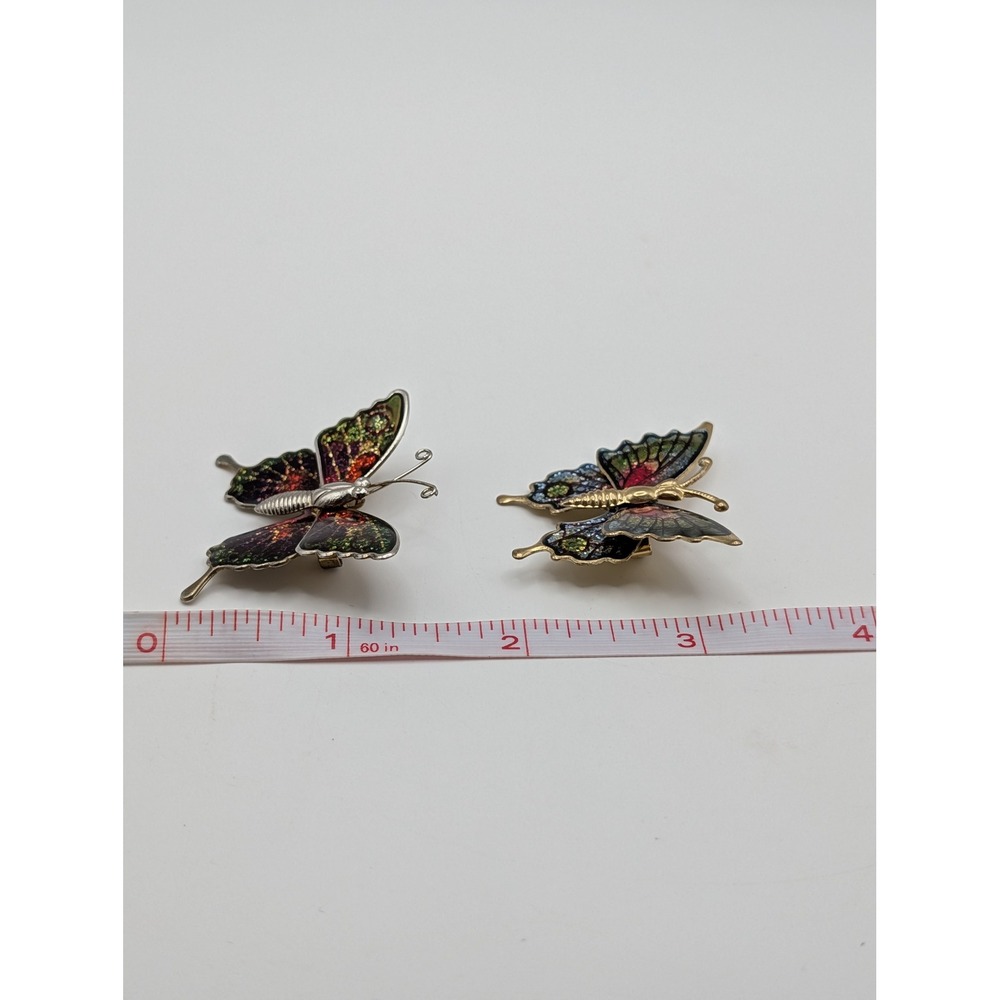 Vintage Foil Glitter Butterfly Brooch Lot 2 Gold Tone Jelly Belly Pin Set - Picture 10 of 11